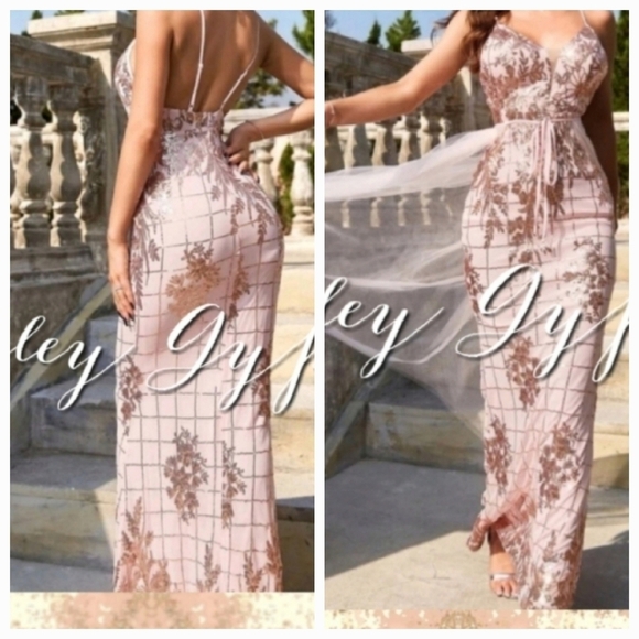 Pink and Gold Premium Brand And Quality Maxi Dress Contrast Sequin - Picture 1 of 12